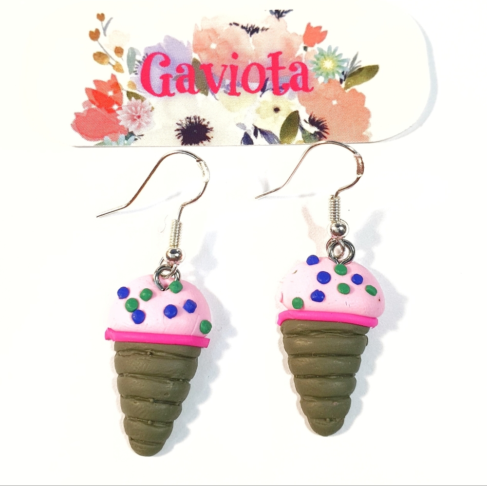 Ice Cream Cone Polymer Clay Earings